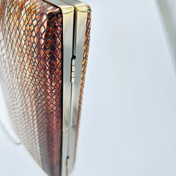 Patricia Nash Copper Metallic Snakeskin Leather Chain Strap Clutch Evening Bag - Picture 7 of 9